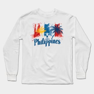 Philippines Vibes - Colourful palm trees and surfer small Long Sleeve T-Shirt